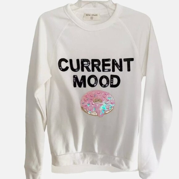 Bow & Drape Embellished Donut Current Mood White Sweatshirt Medium - Picture 1 of 6